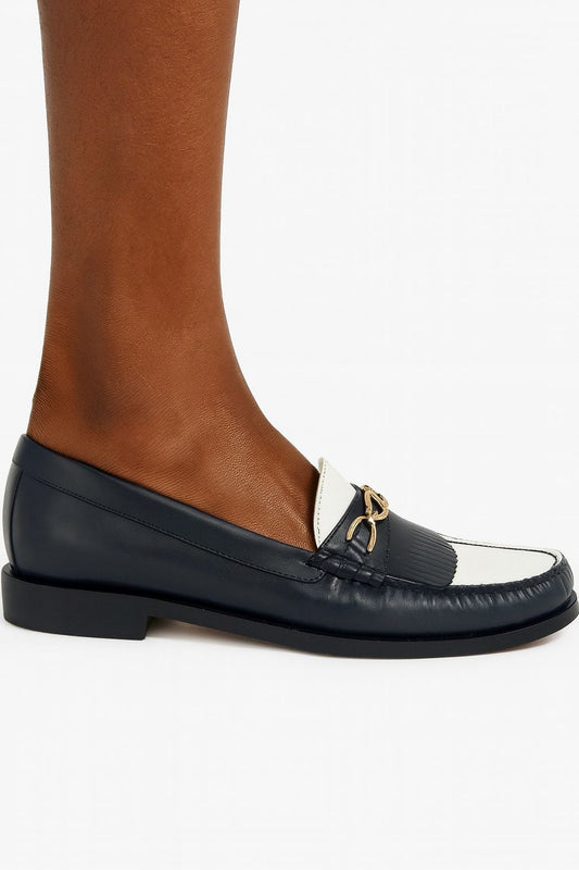 CELINE Women's Luco Triomphe Logo Navy & White Loafers IT36