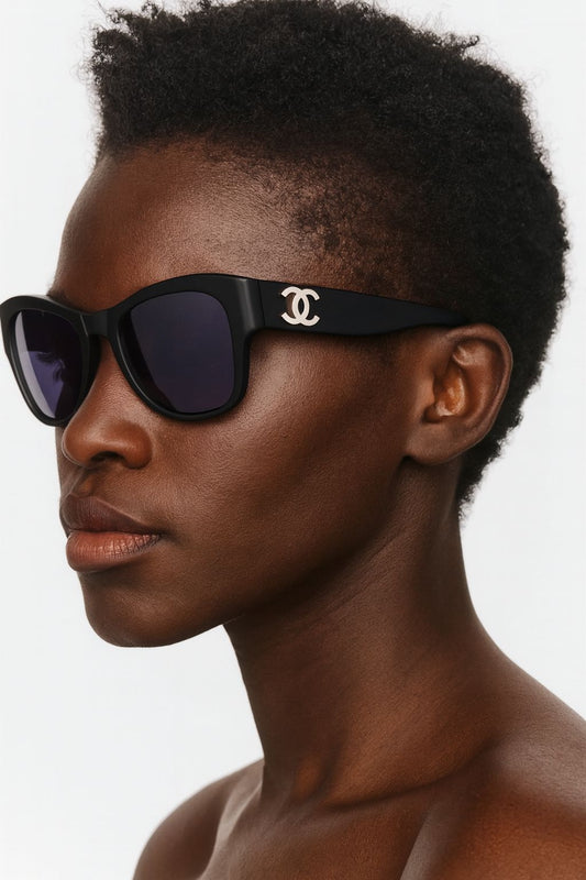 CHANEL Black CC Square Frame Sunglasses