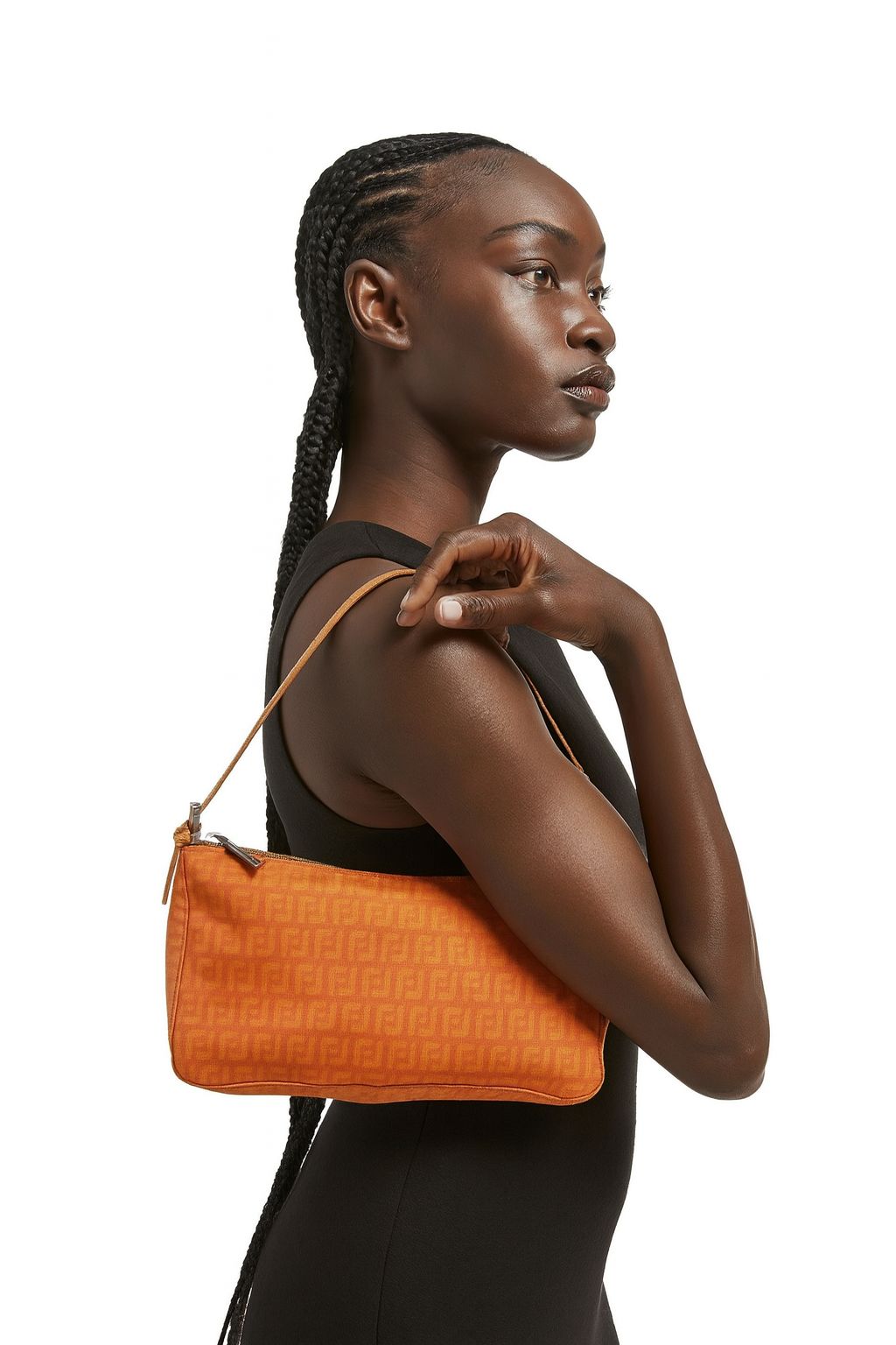 FENDI Vintage Orange FF Zucchino Canvas Pochette Shoulder Bag