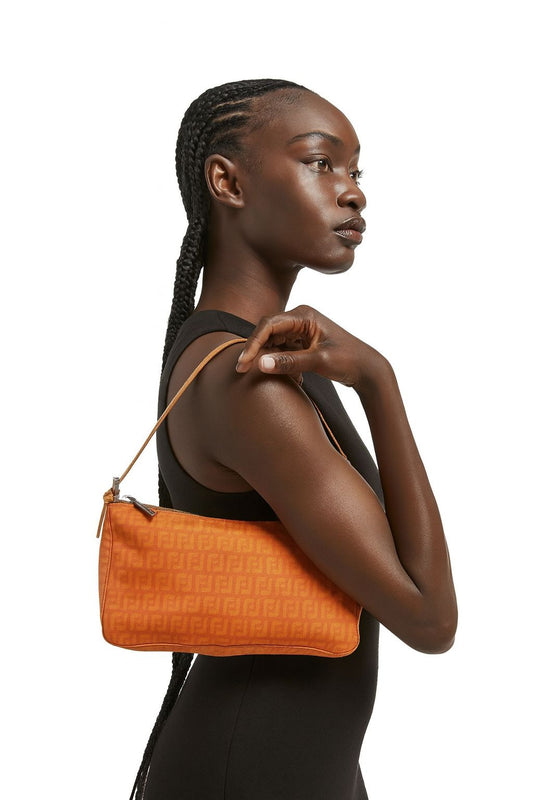 FENDI Vintage Orange FF Zucchino Canvas Pochette Shoulder Bag