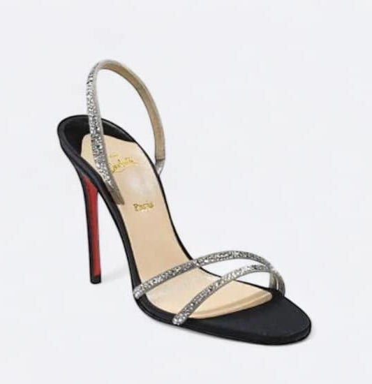 CHRISTIAN LOUBOUTIN Anna Strass Black Crystal Embellished Sandals IT39.5