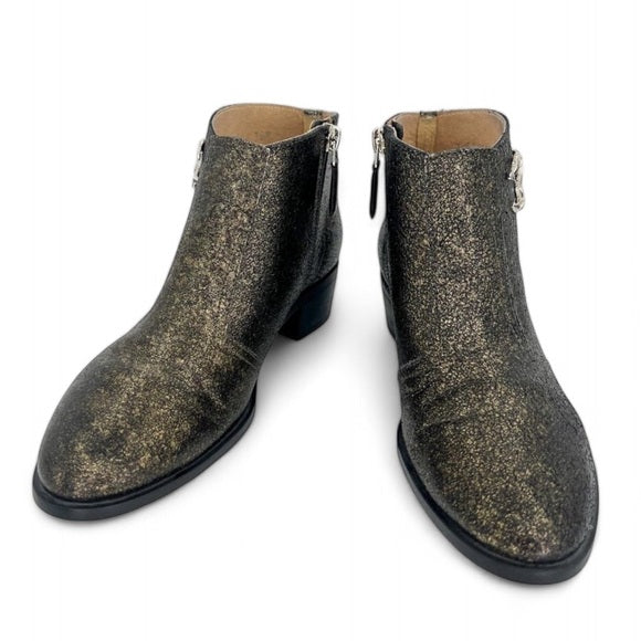 CHANEL Black & Gold Metallic CC Logo Block Heel Ankle Boots IT36.5