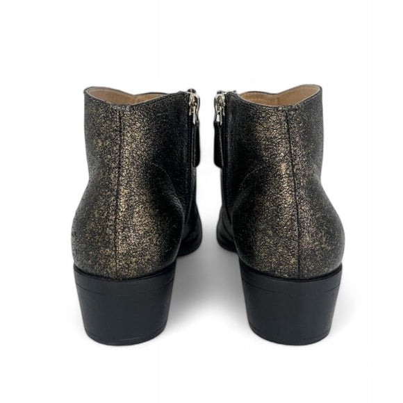 CHANEL Black & Gold Metallic CC Logo Block Heel Ankle Boots IT36.5