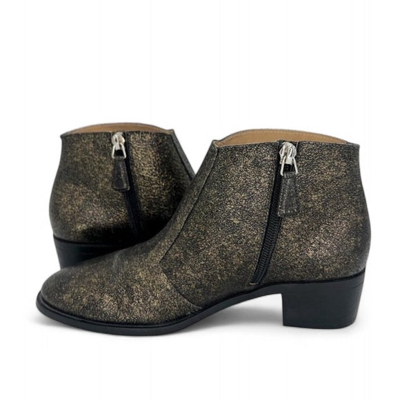 CHANEL Black & Gold Metallic CC Logo Block Heel Ankle Boots IT36.5