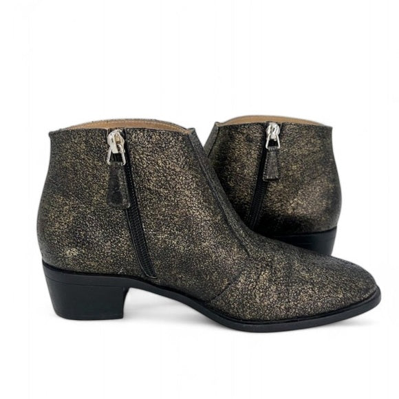 CHANEL Black & Gold Metallic CC Logo Block Heel Ankle Boots IT36.5
