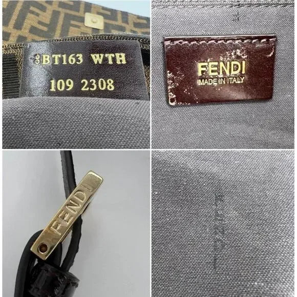 FENDI MIA Brown & Black FF Zucca Logo Single Leather Shoulder Strap Handbag