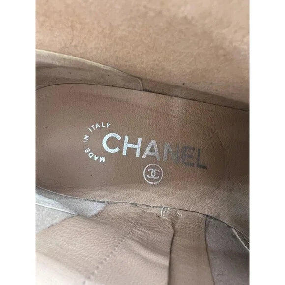 CHANEL Black & Gold Metallic CC Logo Block Heel Ankle Boots IT36.5