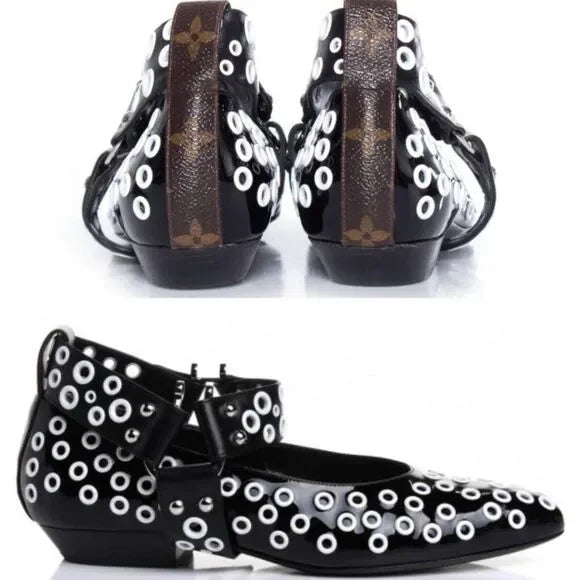 LOUIS VUITTON Fall 2019 Runway Rhapsody Black and White Eyelet Ballet Flats IT38