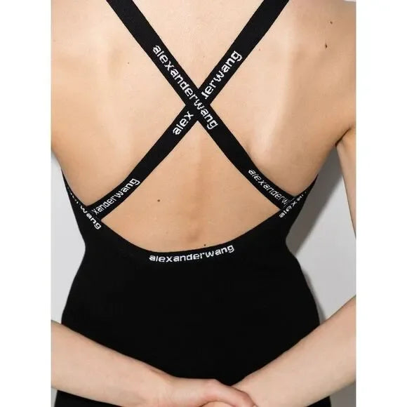 ALEXANDER WANG Black Cut-Out Criss-Cross Back Mini Dress Size M