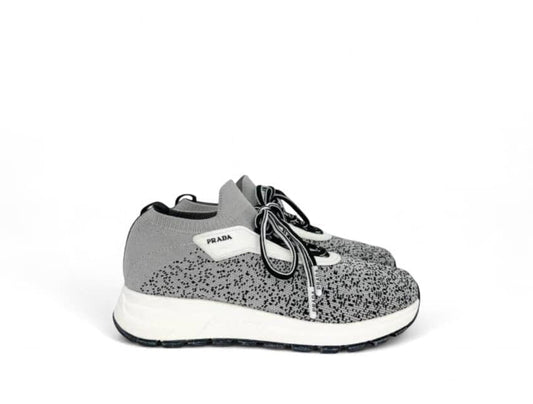PRADA Prax-01 Grey Knit Low Top Lace-Up Sneakers US 7