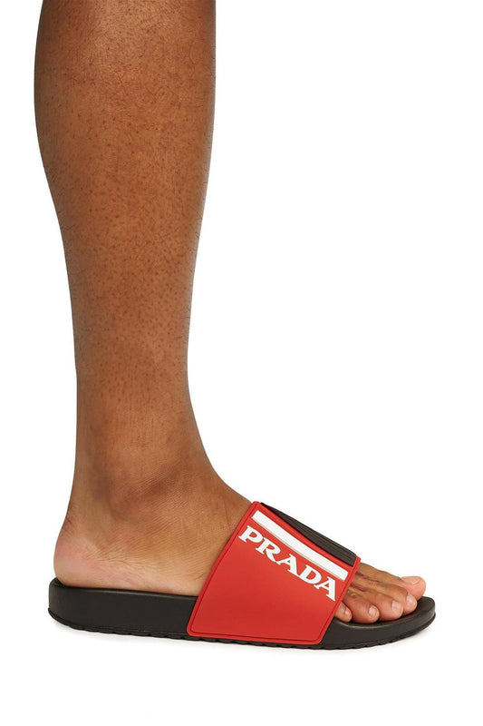 PRADA Men's Black & Red Rubber Slides US10