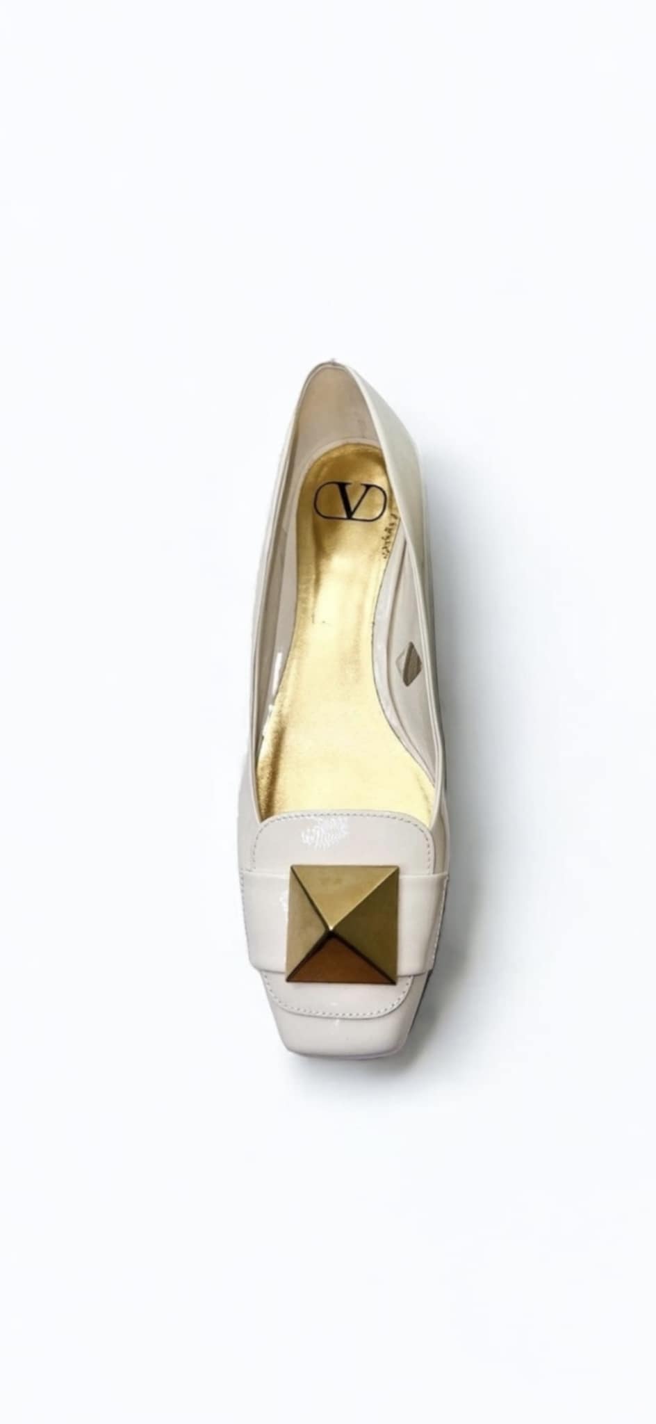 VALENTINO GARAVANI Cream Patent Leather One Stud Ballet Flats IT39